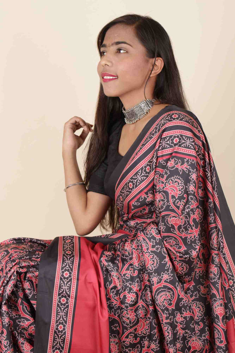 Kalamkari Printed Beautiful Pallu Wrap in 1 Minute Drape Saree With Readymade Blouse - Isadora Life Online Shopping Store