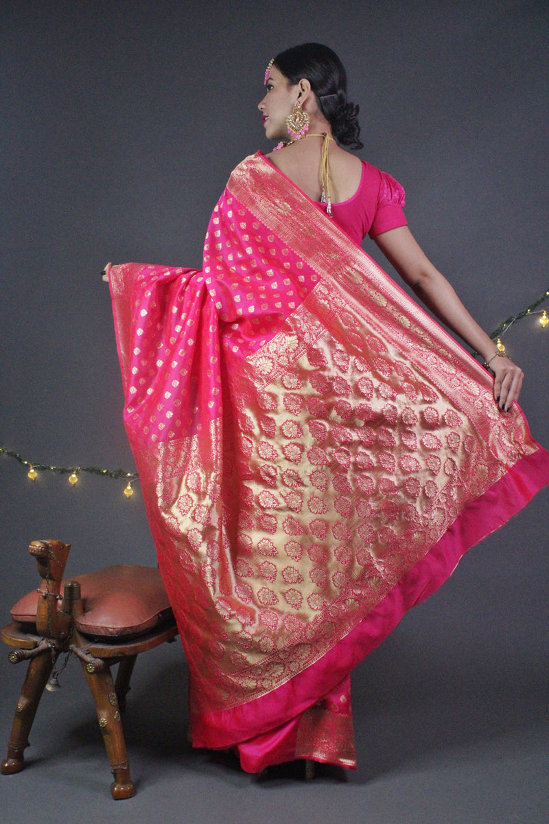 Royal Pink Banarasi Silk Wrap in 1 minute Saree. - Isadora Life Online Shopping Store