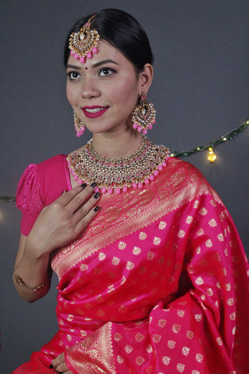 Royal Pink Banarasi Silk Wrap in 1 minute Saree. - Isadora Life Online Shopping Store