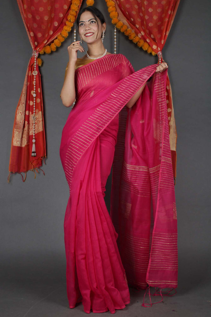 Pink ghicha work allure Wrap in 1 minute saree with readymade blouse - Isadora Life Online Shopping Store