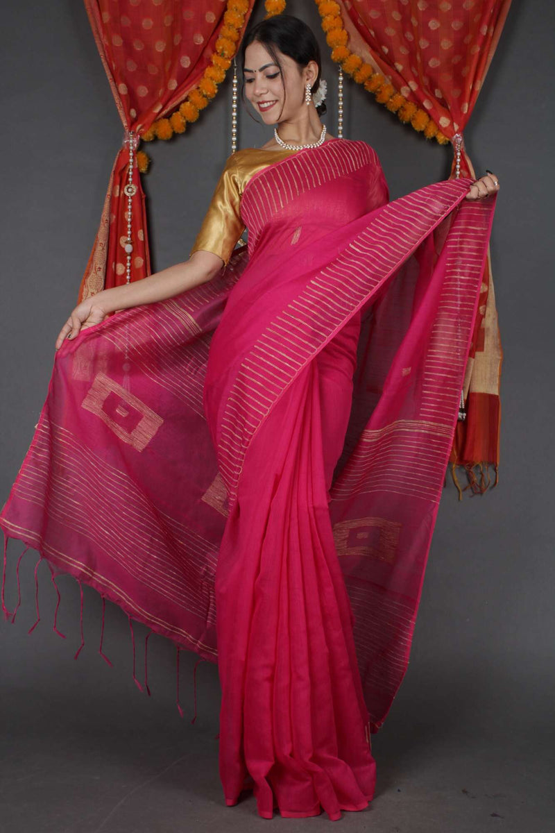 Pink ghicha work allure Wrap in 1 minute saree with readymade blouse - Isadora Life Online Shopping Store
