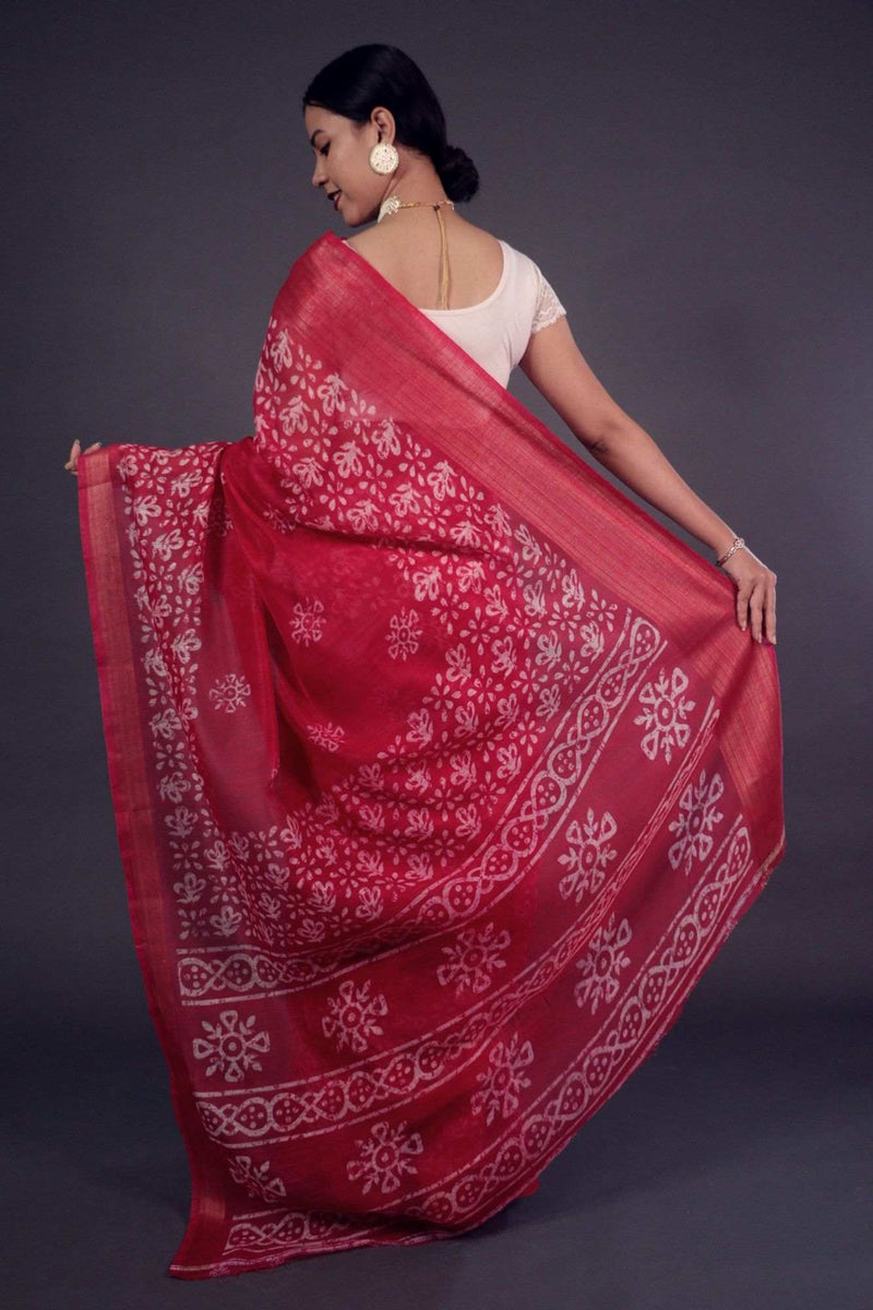 Rani pink batik with zari border wrap in 1 minute saree - Isadora Life Online Shopping Store