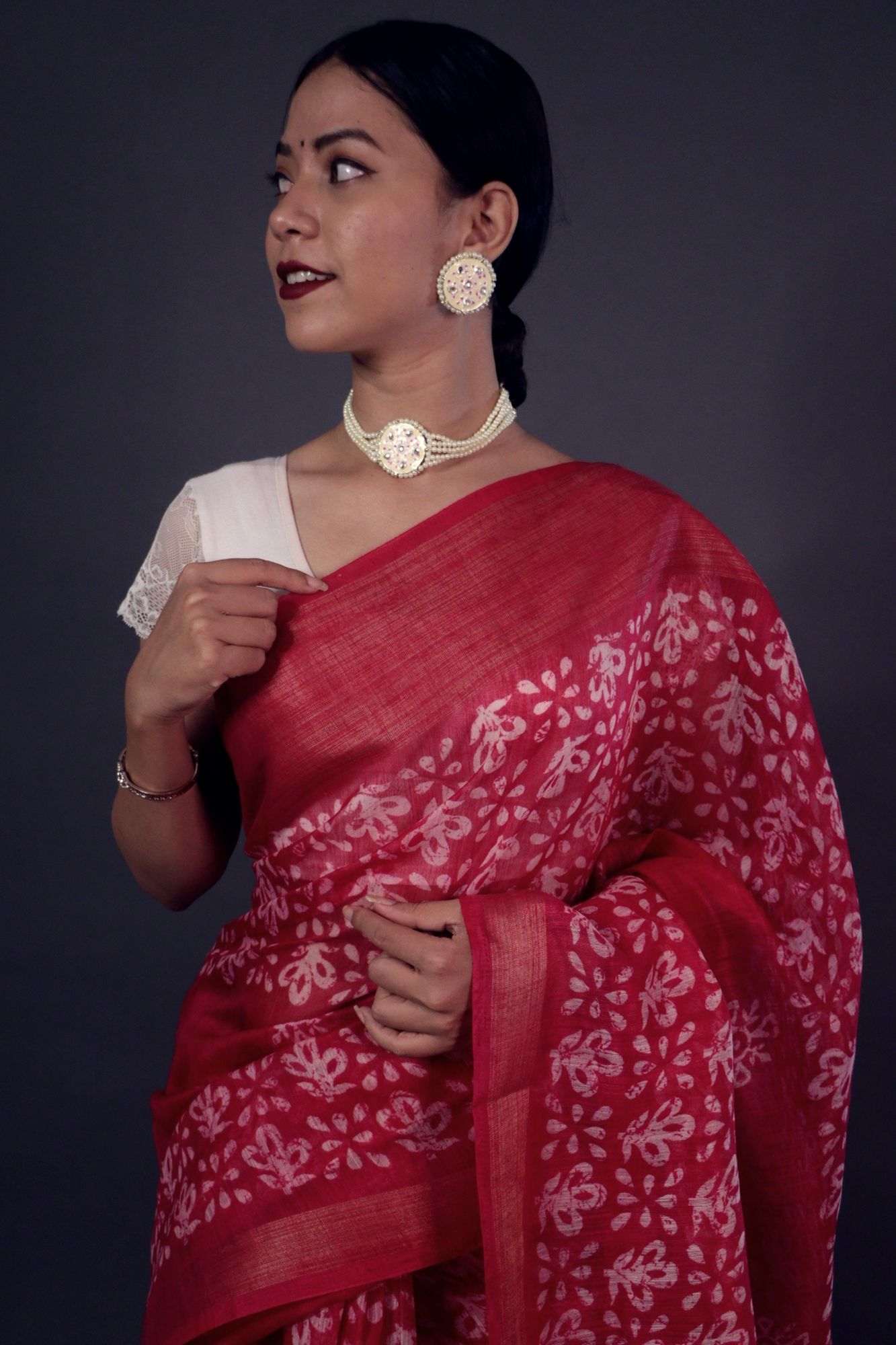 Rani pink batik with zari border wrap in 1 minute saree - Isadora Life Online Shopping Store