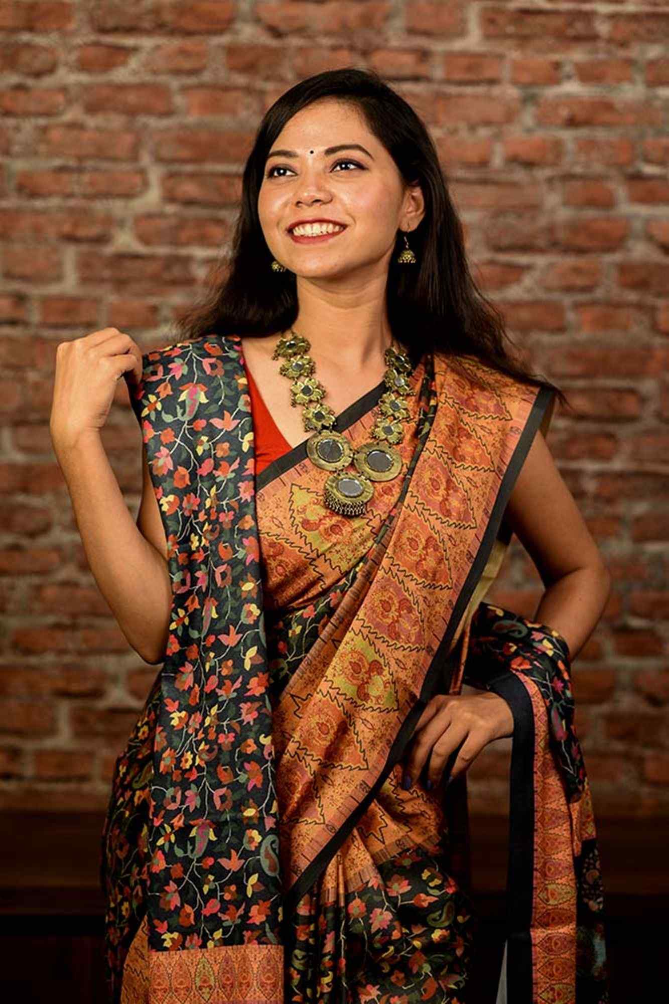 Printed pashmina wrap in 1 minute saree with shawl - Isadora Life Online Shopping Store