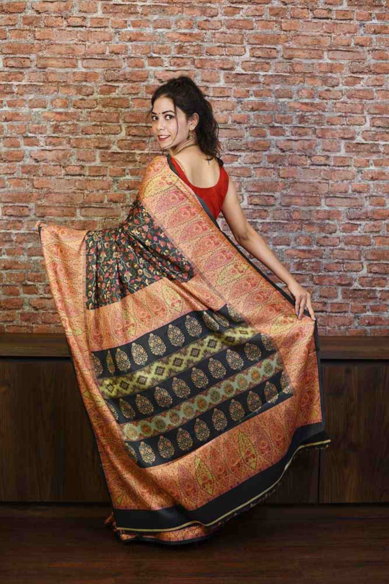 Printed pashmina wrap in 1 minute saree with shawl - Isadora Life Online Shopping Store